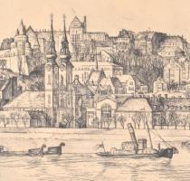 Szabó Vladimir (1905-1991): Viziváros. Rézkarc, papír. Jelzett. 30x40 cm Üvegezett keretben