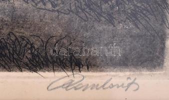 Paulovits Pál (1892-1975): Alkonyat a Tiszánál. Rézkarc, papír, jelzett, fa keretben, 24×32 cm