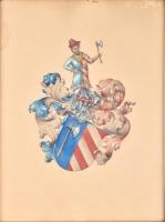 H. M. S. 37 jelzéssel: Címer. Akvarell, papír, lap széle sérült. Üvegezett fa keretben, 42×31 cm