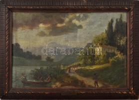 Olvashatatlan jelzéssel: Táj alakokkal. Olaj, karton. Fa keretben, keret alsó peremén "Onorato ...