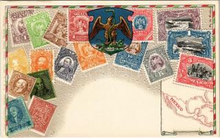 Mexico. Set of Mexican stamps, coat of arms, map. Ottmar Zieher Nr. 94. Emb. litho, Mexikói szett bélyegekből, címerrel és térképpel. Ottmar Zieher Nr. 94. Emb. litho