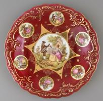 Mayer Wiesau Bavaria barokk jelenetes porcelán tál, matricás, jelzett, kis kopásnyomokkal, d: 31 cm