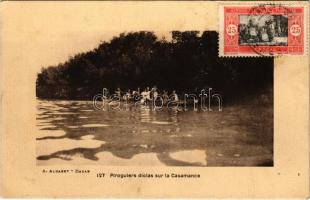 1929 Piroguiers diolas sur la Casamance / river, canoes,TCV card