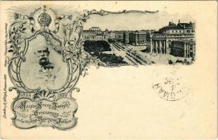 1898 Kaiser Franz Joseph I. zur Erinnerung an das 50 jährige Regierungs-Jubiläum. Lichtdr. v. A. Adolph / Franz Joseph's 50th anniversary of reign. Viribus Unitis. Art Nouveau, floral (fl)