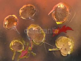 M Bender jelzéssel: Őszi levelek. Akril, applikáció, karton, fa keretben, 30x40 cm