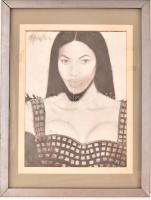 Gyémánt jelzéssel: Női portré. Vegyes technika, papír, üvegezett fa keretben, 23,5x17,5 cm