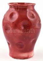 Régi virágmintás fajansz váza. Jelzés nélkül, formaszámmal, kézzel festett, kis mázhibával 16 cm