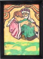 Péli jelzéssel: Találkozás. Vegyes technika, papír, sérült. Üvegezett fa keretben, 33,5x23 cm