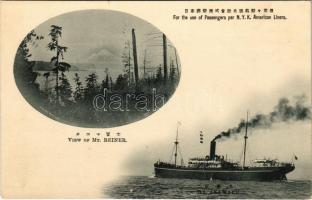 SS AKIMARU NYK (Nippon Yusen) American Liner steamship, view of Mt. Reiner