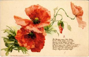 Virágok, litho művészi képeslap., Flowers. litho art postcard