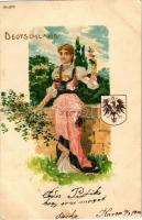 1900 Deutschland / German folklore, coat of arms, patriotic, litho, 1900 Német folklór, címerrel, litho