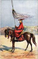 Tibet. A Lama Standard Bearer. Raphael Tuck & Sons' "Oilette" Postcard 7327. s: A. Henry Savage Landor, Tibet. Zászlóvívő. Raphael Tuck & Sons' "Oilette" Postcard 7327. s: A. Henry Savage Landor