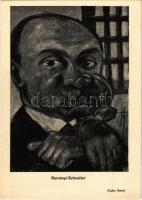 Reményi-Schneller Lajos pénzügyminiszter, náci-szimpatizáns. Nemzetiszocialista-ellenes gúnyos karikatúra / Hungarian Minister of Finance, sympathizer of the Nazis. WWII Hungarian anti-NS mocking caricature s: Gatto Nero (Wittmann Rezső)