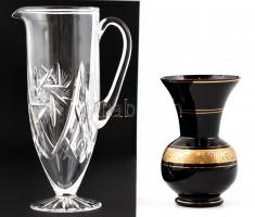 Ajka kristály kancsó 27 cm + fekete üveg váza 17 cm
