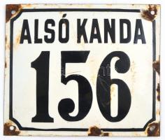 Alsókanda 156 - zománcozott fém tábla, sérült, 15×18 cm