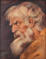 Jelzés nélkül: Idős zsidó férfi portréja. Olaj, farost, fa keretben, 26×21 cm