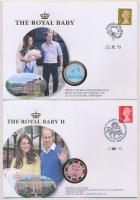 Nagy-Britannia 2008. 2p Br (2xklf) Királyi gyermek - Herceg,Királyi gyermek II - Kislány érmés borítékban bélyeggel és bélyegzéssel, Sarolta hercegnő születési anyakönyvi kivonatának másolatával T:1 Great Britain 2008. 2 Pence Br (2xdiff) The Royal Baby - Prince, The Royal Baby II - Its a Girl in coin envelope with stamp and cancellations, with a copy of Princess Saroltas birth certificate C:UNC