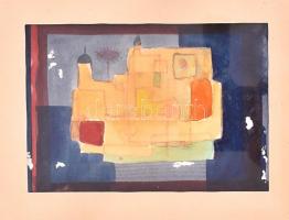 Jelzés nélkül: A tornyok városa. Akvarell, papír. Díszes, üvegezett keretben, 9,5×14 cm