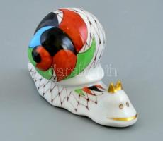 Hollóházi porcelán csiga, kézzel festett, jelzett, hibátlan, h: 9,5 cm