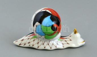 Hollóházi porcelán csiga, kézzel festett, jelzett, hibátlan, h: 9,5 cm
