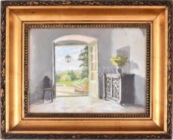 Zádor István (1882-1963): Tereske, Nógrád megye, 1947 (Interieur). Tempera, karton, jelzett, hátolda...