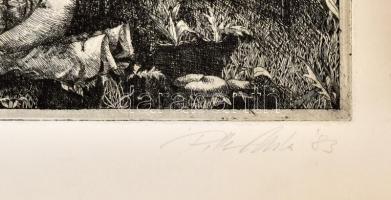 Piller Attila (1961-): A szeretet koldusai. Rézkarc, papír, jelzett (Piller Attila '83), művész...