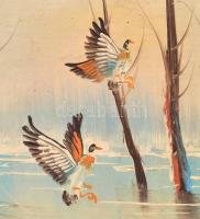 Jelzés nélkül: Madarak. Olaj, farost, sarkaiban kissé sérült. 20x24 cm