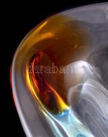 Dekoratív üvegtál, részben színezett, kopásnyomokkal, 7x19x29 cm