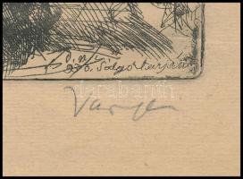 Varga Nándor Lajos (1895 - 1978): Salgótarján. Rézkarc, papír, jelzett, lap szélén hajtásnyommal és ...