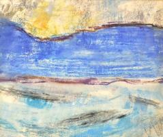 Szilvásy Margit (1898 -1977): Balaton. Vegyes technika, papír, jelzett, paszpartuban, 24×29 cm