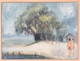 Szilvásy Margit (1898 -1977): Balaton. Akvarell, papír, jelzett és datált (Szilvásy 955), üvegezett fa keretben, 28,5×37,5 cm