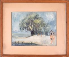 Szilvásy Margit (1898 -1977): Balaton. Akvarell, papír, jelzett és datált (Szilvásy 955), üvegezett ...