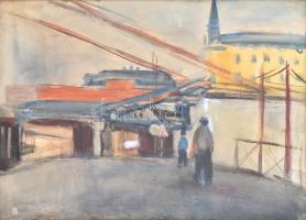 Szilvásy Margit (1898 -1977): A város. Akvarell, papír, jelzett és datált (Szilvásy 963), üvegezett fa keretben, 29,5×40,5 cm