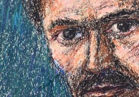 Orosz László (1928-2000): Petőfi. Kréta, papír, jelzés nélkül, feliratozott, fa keretben, 30×21,5 cm