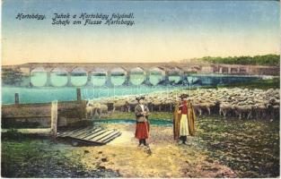 1917 Hortobágy, Juhok a Hortobágy folyónál, magyar folklór, Kilenclyukú híd
