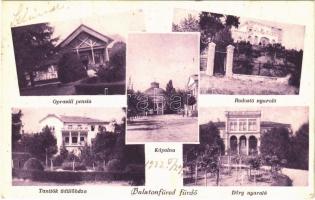 1932 Balatonfüred, Opravill pensio, Kápolna, Rodostó nyaraló, villa, Tanítók üdülőháza, Dőry nyaraló (fl)