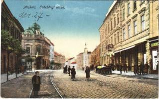 1921 Miskolc, Széchenyi utca, villamospálya, üzletek. Grünwald Ignác kiadása (EK)