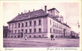 1929 Gyöngyös, Nemzeti Bank és Tűzoltólaktanya, forgalmi tábla "Lépésben hajts!" felirattal (EK)