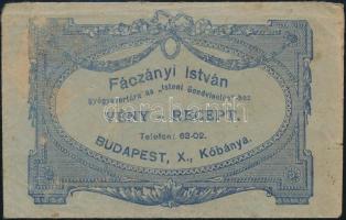 cca 1910-1920 Fáczányi István gyógyszertárának receptborítékja