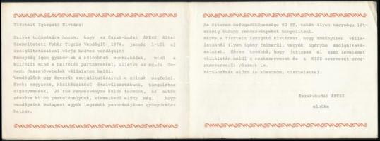 cca 1974 Fehér Tigris vendéglő reklám nyomtatványa