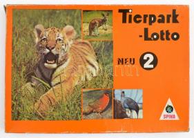 cca 1975-80 Tierpark-Lotto, retro NDK állatos memória játék. Eredeti, sérült kartondobozában, fedelén firkával.