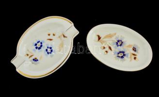 Zsolnay porcelán búzavirágmintás tálka, 2 db, kézzel festett, jelzett, kopásnyomokkal, 12×8 cm