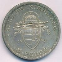 1938. 5P Ag "Szent István" T:2 patina Adamo P8.1