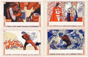 Fáy Aladár iparrajziskolai tanár rajzsorozata Arany János Toldi-jához - 7 db régi művészlap a sorozatból / Illustrations for Toldi signed by Fáy Aladár - 7 pre-1945 art postcards from the series