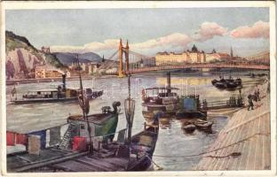 1912 Budapest V. Pesti rakpart. Budapesti műlevelezőlap. B.K.W.I. S. 28020. s: Götczinger (EK)