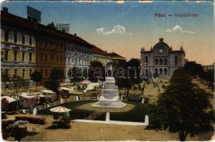 1921 Pécs, Majláth tér, piac, zsinagóga (kopott / worn)