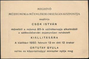 1950 Múzeumok és Műemlékek Országos Központja meghívója Csók István művész kiállítására