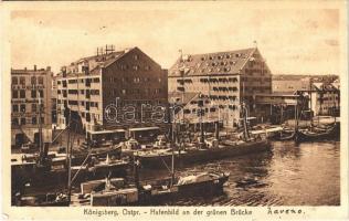 1932 Kaliningrad, Königsberg; Hafenbild an der grünen Brücke / port, quay, PINNAU steamship, wagons (EK)