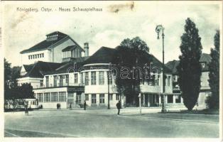 1931 Kaliningrad, Königsberg; Neues Schauspielhaus, Restaurant-Conditorei / new theatre, restaurant and confectionery, tram, bicycle (fl)