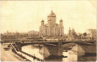 1928 Moscow, Moscou; Grand pont de pierre et le temple du Sauveur, a present un musée / bridge, church (EB)